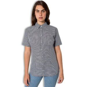 AMERICAN APPAREL Black & White Short Sleeve Gingham Button Down Shirt Top Sz XXS